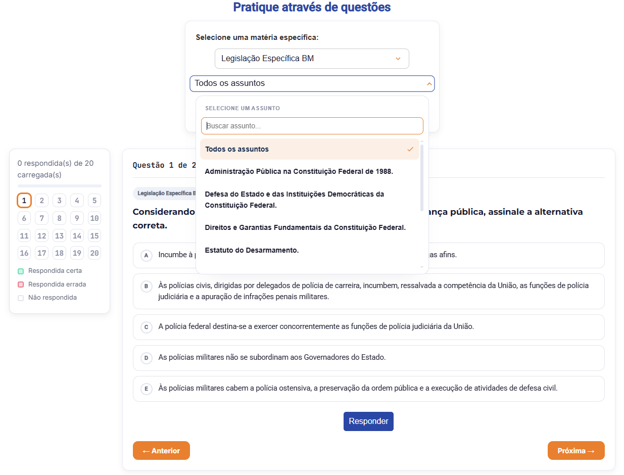 Banco de questões da plataforma